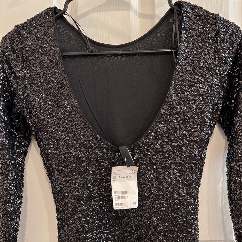 Black Sequins Long Sleeve Dress - Picture 5 of 6